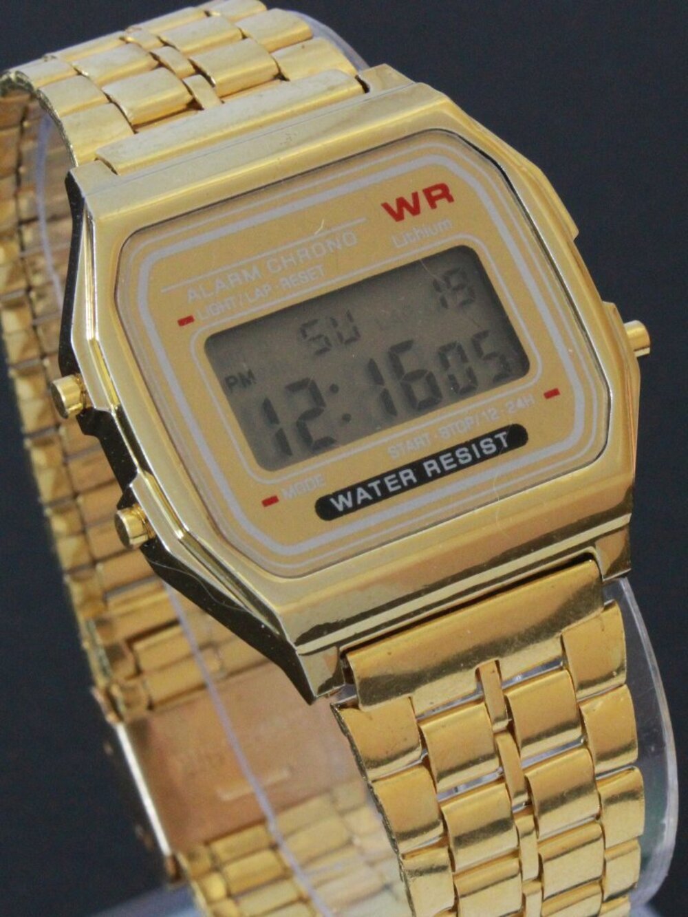 Retro Style Digital Watch Metal Case Bracelet Back light, Stopwatch, Day, Date - Picture 5 of 11